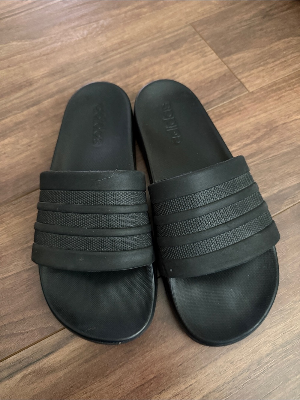 adidas Men’s Black Slide Sandals with Textured Straps